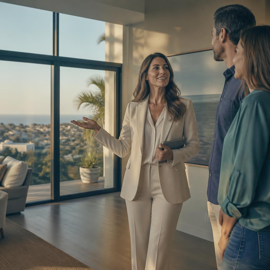 Real estate agent showing a home to clients