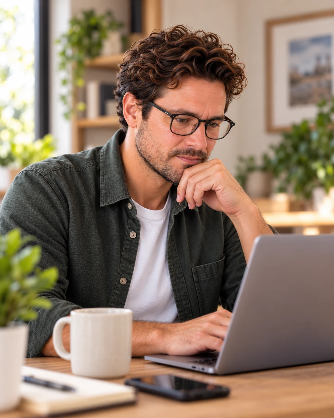 Miles, Nuanix Marketing Manager, working at his laptop